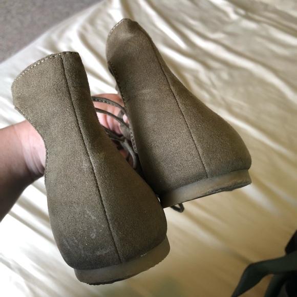 Olive Tie Ankle Flats - Picture 3 of 3